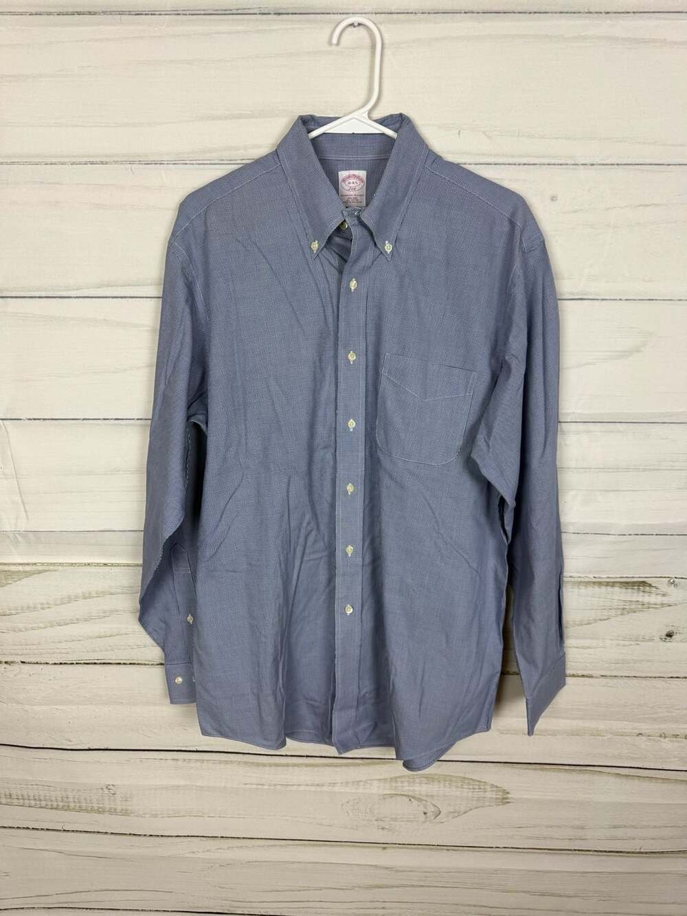 Brooks Brothers 346 Non-Iron Blue Micro Check Button Down Shirt Size 16 34/35